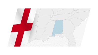 Alabama haritası sol tarafında Alabama bayrağı olan modern tarzda..