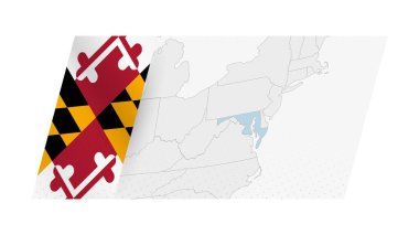 Maryland haritası sol tarafında Maryland bayrağı olan modern tarzda.