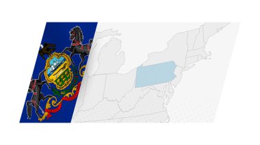 Pensilvanya haritasının sol tarafında Pennsylvania bayrağı var..