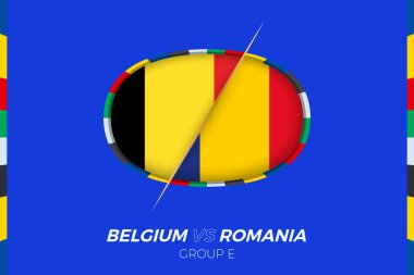 2024 Avrupa Futbol Turnuvası için Belçika-Romanya futbol karşılaşması ikonu, grup sahnesinde ikona karşı.