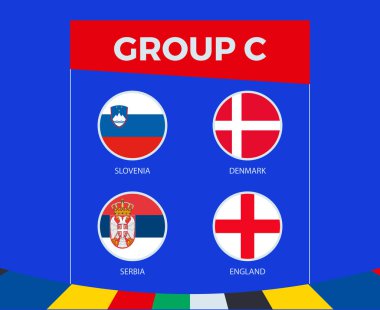 Participants of Group C of European football competition 2024, on sport background. clipart