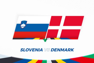 Slovenya Danimarka 'ya karşı Futbol Yarışması, C Grubu futbol arka planında ikona karşı.
