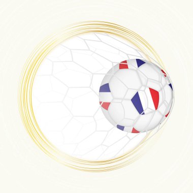 Futbol amblemi, Fransa 'nın kalesinde Fransa bayrağı bulunan futbol topu, Fransa' nın golünü atıyor..