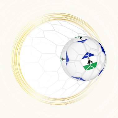Lesotho 'nun gol attığı kalede futbol topu ve Lesotho bayrağı var..