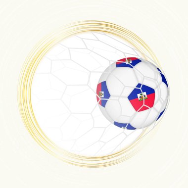 Futbol amblemi Haiti 'nin kalesinde Haiti bayrağı bulunan futbol topu, Haiti' nin golünü atıyor..