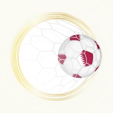 Katar 'ın attığı golle futbol topu ve Katar' ın bayraklarıyla birlikte futbol amblemi.