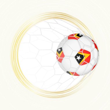 Football emblem with football ball with flag of East Timor in net, scoring goal for East Timor. clipart