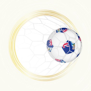 Falkland Adaları 'nın bayrağını taşıyan futbol topuyla birlikte Falkland Adaları' nın golünü atıyor..