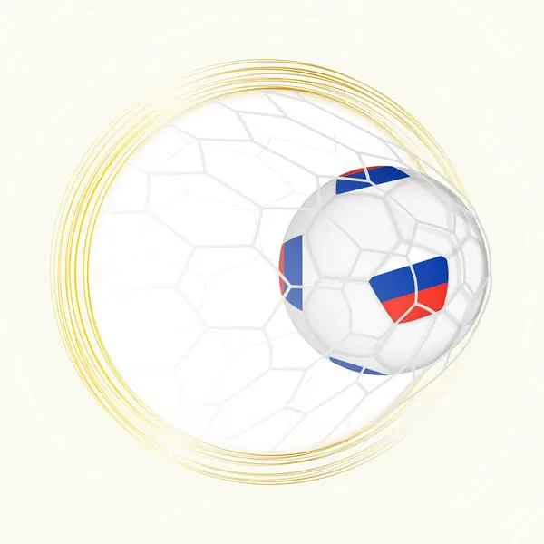 stock vector Football emblem with football ball with flag of Russia in net, scoring goal for Russia.