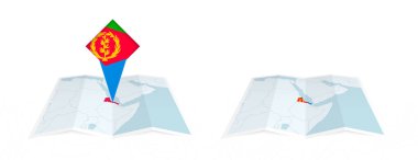 Eritre katlı haritanın iki versiyonu, birinin üzerinde ülke bayrağı ve diğerinin haritasında bayrak var. Hem yazdırma hem de çevrimiçi tasarım için şablon.