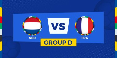Hollanda grup halinde Fransa 'ya karşı futbol maçı. Spor arka planında futbol yarışması illüstrasyonu.