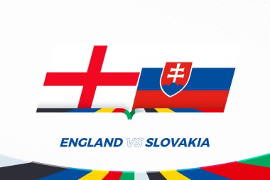 İngiltere, Slovakya 'ya karşı 16 rauntluk futbol müsabakasında. Futbol arka planında karşıt simge.