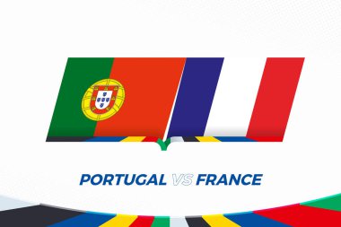 Portugal vs France in Football Competition, Quarter-finals. Versus icon on Football background. Sport vector icon. clipart