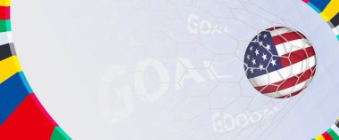Amerikan futbol takımının renkli tasarımı için kutlama golü. Futbol başarısını, uluslararası futbol turnuvalarını ve spor temalı promosyonları resmetmek için mükemmel..