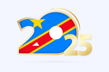 Year 2025 with DR Congo Flag pattern. clipart