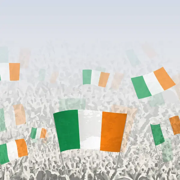 stock vector Crowd of people waving flag of Ireland square graphic for social media and news.