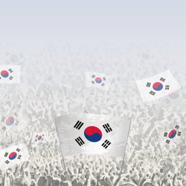 Crowd of people waving flag of South Korea square graphic for social media and news. clipart