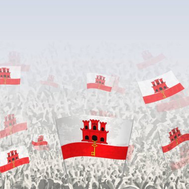 Crowd of people waving flag of Gibraltar square graphic for social media and news. clipart