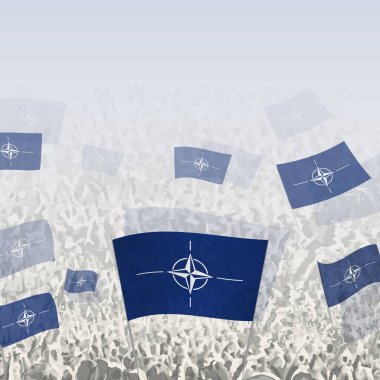 Crowd of people waving flag of Nato square graphic for social media and news. clipart