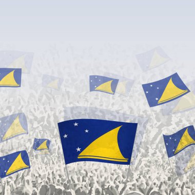 Crowd of people waving flag of Tokelau square graphic for social media and news. clipart