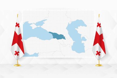 Gürcistan haritası ve bayraklar bayrak standında.