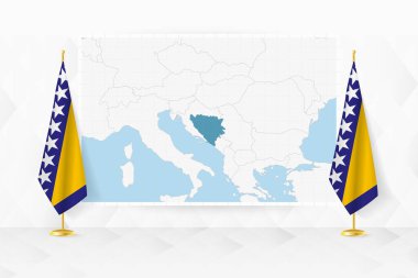 Bosna-Hersek Haritası ve Bosna-Hersek bayrakları bayrak standında.