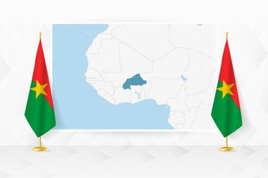 Burkina Faso haritası ve bayrak standında Burkina Faso bayrakları.