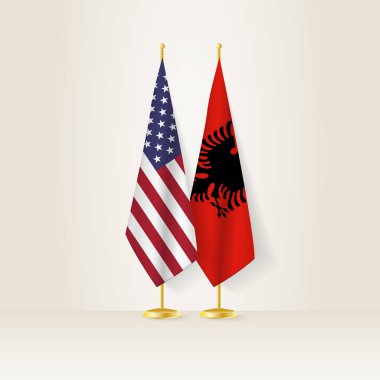 Hafif bir arkaplanda ABD ve Arnavutluk ulusal bayrağı.