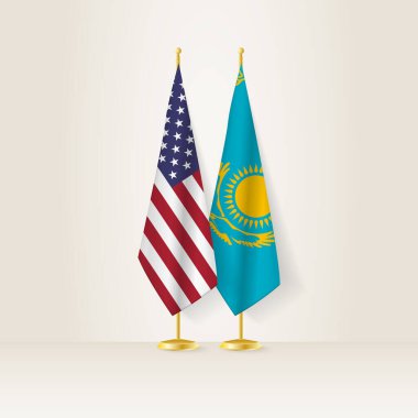 Hafif bir arkaplanda ABD ve Kazakistan ulusal bayrağı.