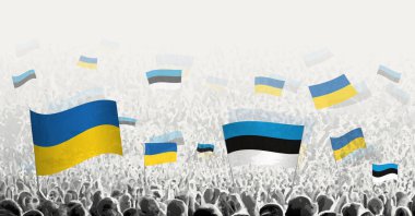 People waving flag of Estonia and Ukraine, symbolizing Estonia solidarity for Ukraine. clipart