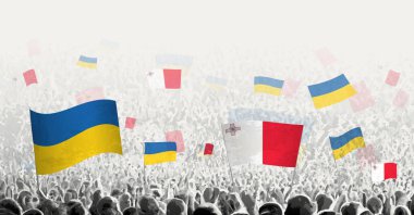 People waving flag of Malta and Ukraine, symbolizing Malta solidarity for Ukraine. clipart