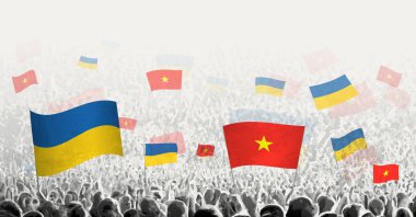 People waving flag of Vietnam and Ukraine, symbolizing Vietnam solidarity for Ukraine. clipart