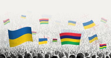 Mauritius ve Ukrayna 'nın bayrağını sallayan insanlar Ukrayna' nın Mauritius dayanışmasını sembolize ediyor..
