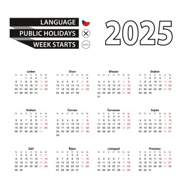 Çekçe 2025 takvimi, hafta pazartesi günü başlıyor.