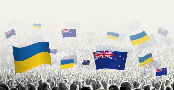 stock vector People waving flag of New Zealand and Ukraine, symbolizing New Zealand solidarity for Ukraine.