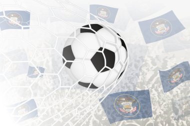 National Football team of Utah scored goal. Ball in goal net, while football supporters are waving the Utah flag in the background. clipart