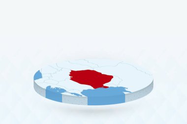 Romanya 'yı Kırmızıyla Vurgulayan 3B Isometric Haritası.