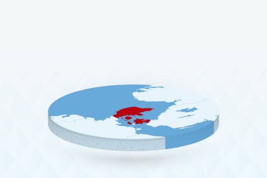 3 Boyutlu Isometric Harita Danimarka 'yı Kırmızıyla Vurguluyor.