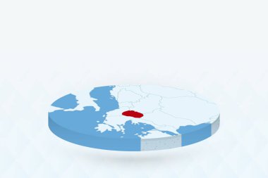 Kuzey Makedonya 'yı Kırmızıyla Vurgulayan 3B Isometric Haritası.