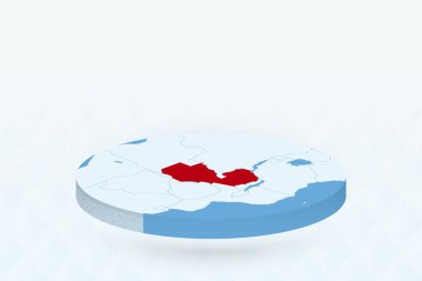 3B Isometric Haritası Zambiya 'yı Kırmızı ile Vurguluyor.