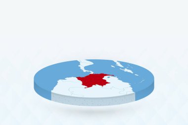 3 Boyutlu Isometric Haritası Kolombiya 'yı Kırmızıyla Vurguluyor.