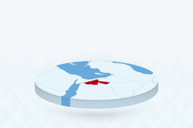 Ürdün 'ü Kırmızıyla Vurgulayan 3B Isometric Haritası.