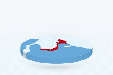 3 Boyutlu Isometric Haritası Vietnam 'ı Kırmızıyla Vurguluyor.