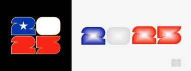 Şili bayrağı ve Şili bayrağı renginde 2025 yılı. Mutlu yıllar 2025 İki farklı stilde.