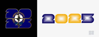 Kentucky bayrağı ve Kentucky bayrağı renginde 2025 yılı. Mutlu yıllar 2025 İki farklı stilde.