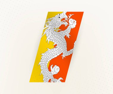 Bej arkaplan ve noktalı Bhutan 'ın modern dikey bayrağı.