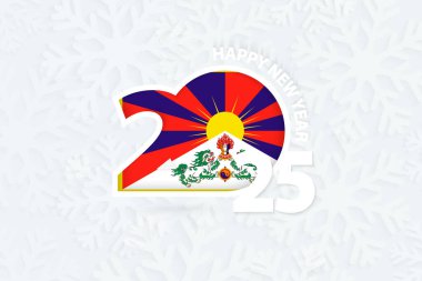 Yeni Yıl 2025 Tibet için kar tanesi arkaplanı.