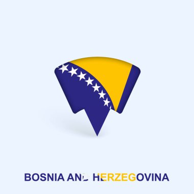 Bosnia and Herzegovina Flag Map Pointer Design with Shadow. clipart