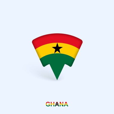 Gölgeli Gana Bayrak Haritası İşaretleyici Tasarımı.