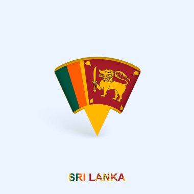 Gölgeli Sri Lanka Bayrak Harita İşaretleyici Tasarımı.